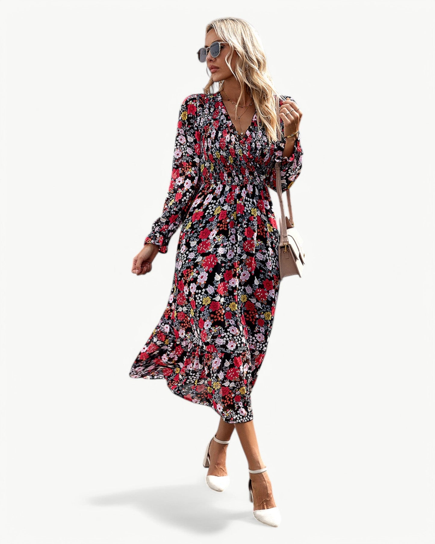 Eliza | Floral Midi Dress with Long Sleeves