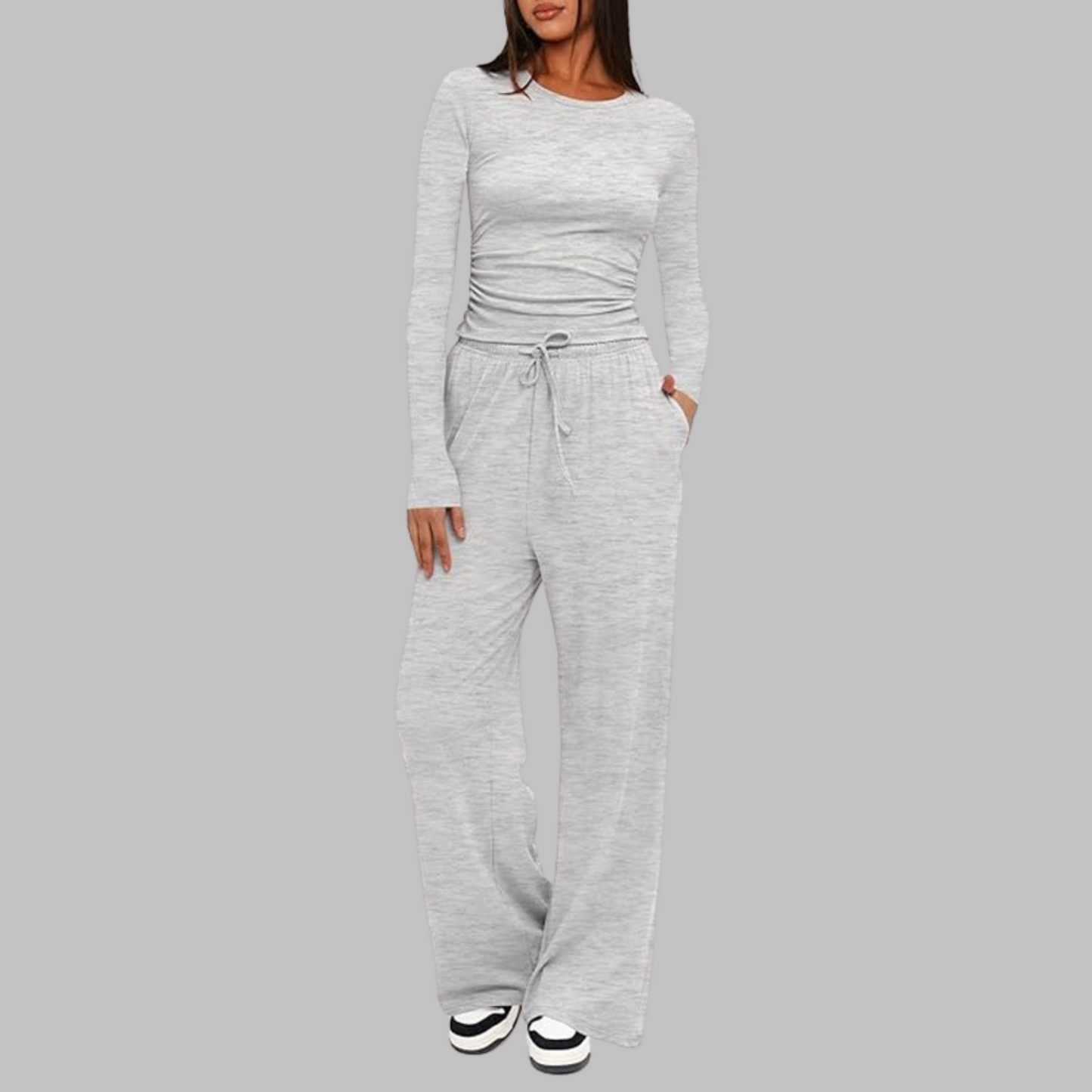 Lucienne – Casual Long Sleeve Top and Wide Leg Pants Set