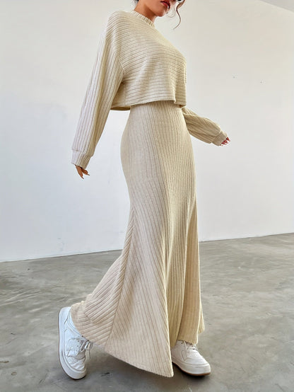 Elara™ | Ribbed Long Sleeve & Skirt Set