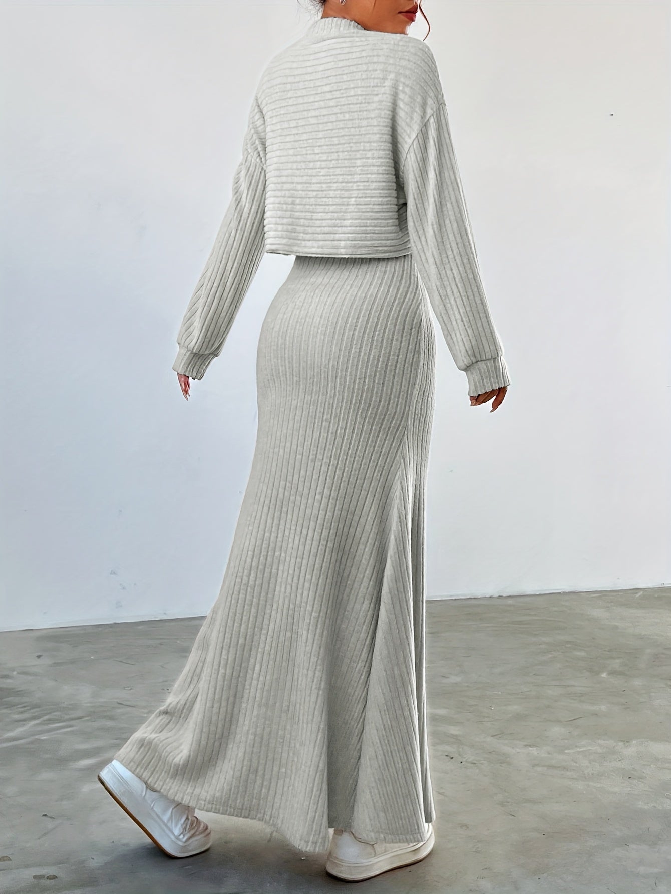 Elara™ | Ribbed Long Sleeve & Skirt Set