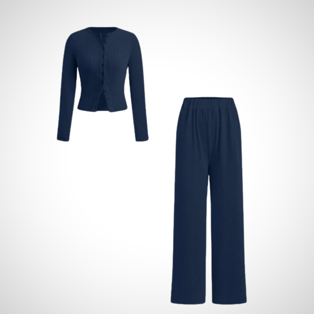 Vivienne – Comfy Button Front Long Sleeve Top and Pants Set