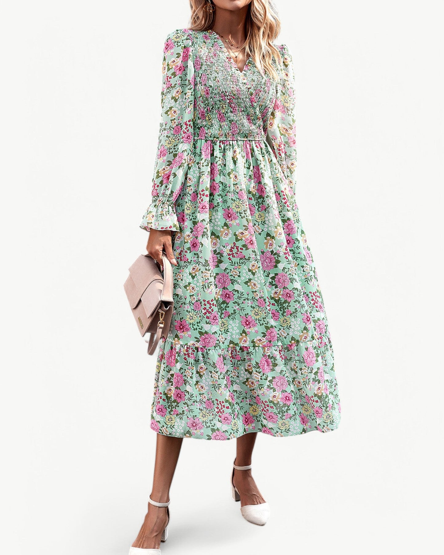 Eliza | Floral Midi Dress with Long Sleeves