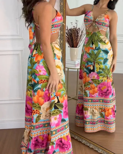 Charlotte | Women's Printed Backless Holiday Dress