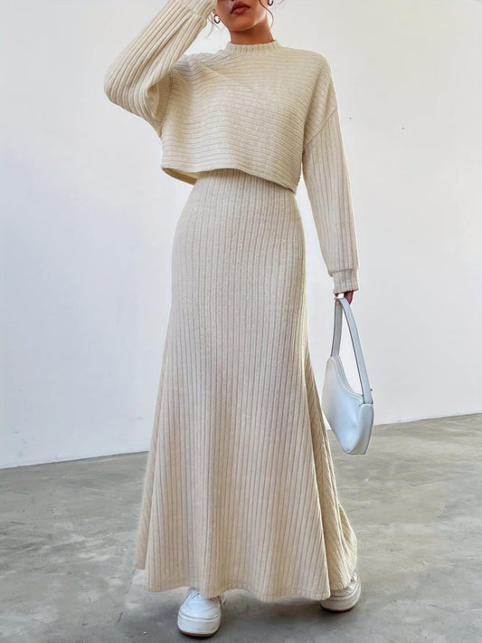 Elara™ | Ribbed Long Sleeve & Skirt Set