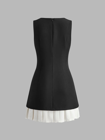 Camila | Two-Tone Sleeveless Pleated Short Dress