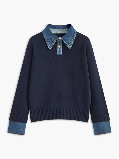 Camille | Denim-Collared Knit Sweater