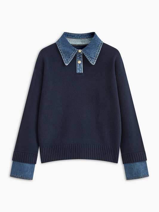 Camille | Denim-Collared Knit Sweater