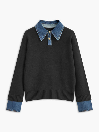 Camille | Denim-Collared Knit Sweater