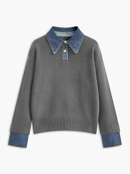 Camille | Denim-Collared Knit Sweater