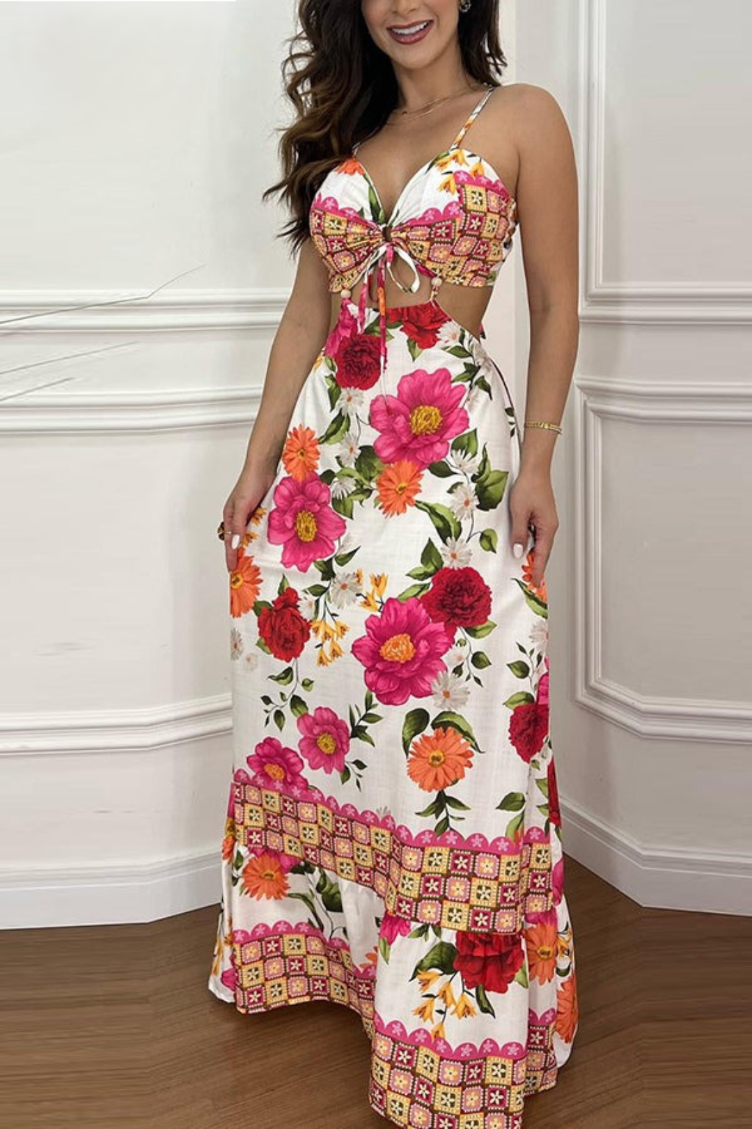 Charlotte | Women's Printed Backless Holiday Dress