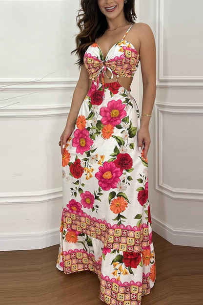 Charlotte | Women's Printed Backless Holiday Dress