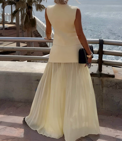 Elena Monroe | Asymmetric Vest &amp; Pleated Maxi Skirt Set