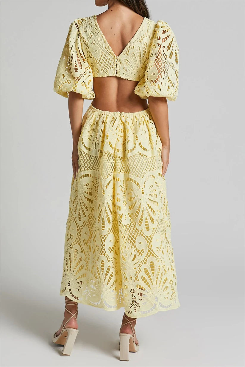 Isabella – Lace V-Neck Cut-Out Midi Dress
