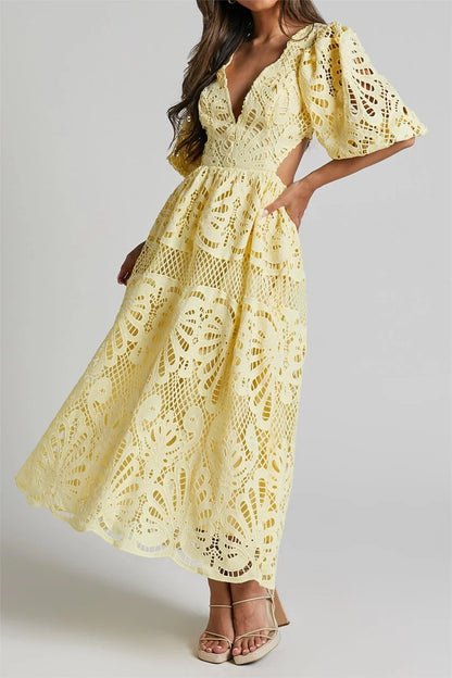 Isabella – Lace V-Neck Cut-Out Midi Dress