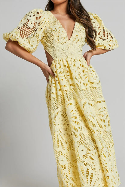 Isabella – Lace V-Neck Cut-Out Midi Dress