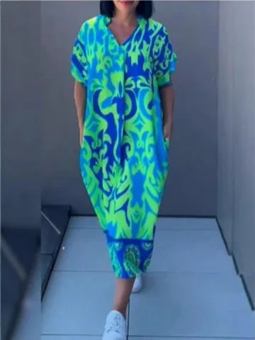 Noémie – Playful V-Neck Summer Midi Dress