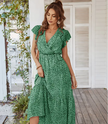 Geraldine V-neck Printed Long Dress
