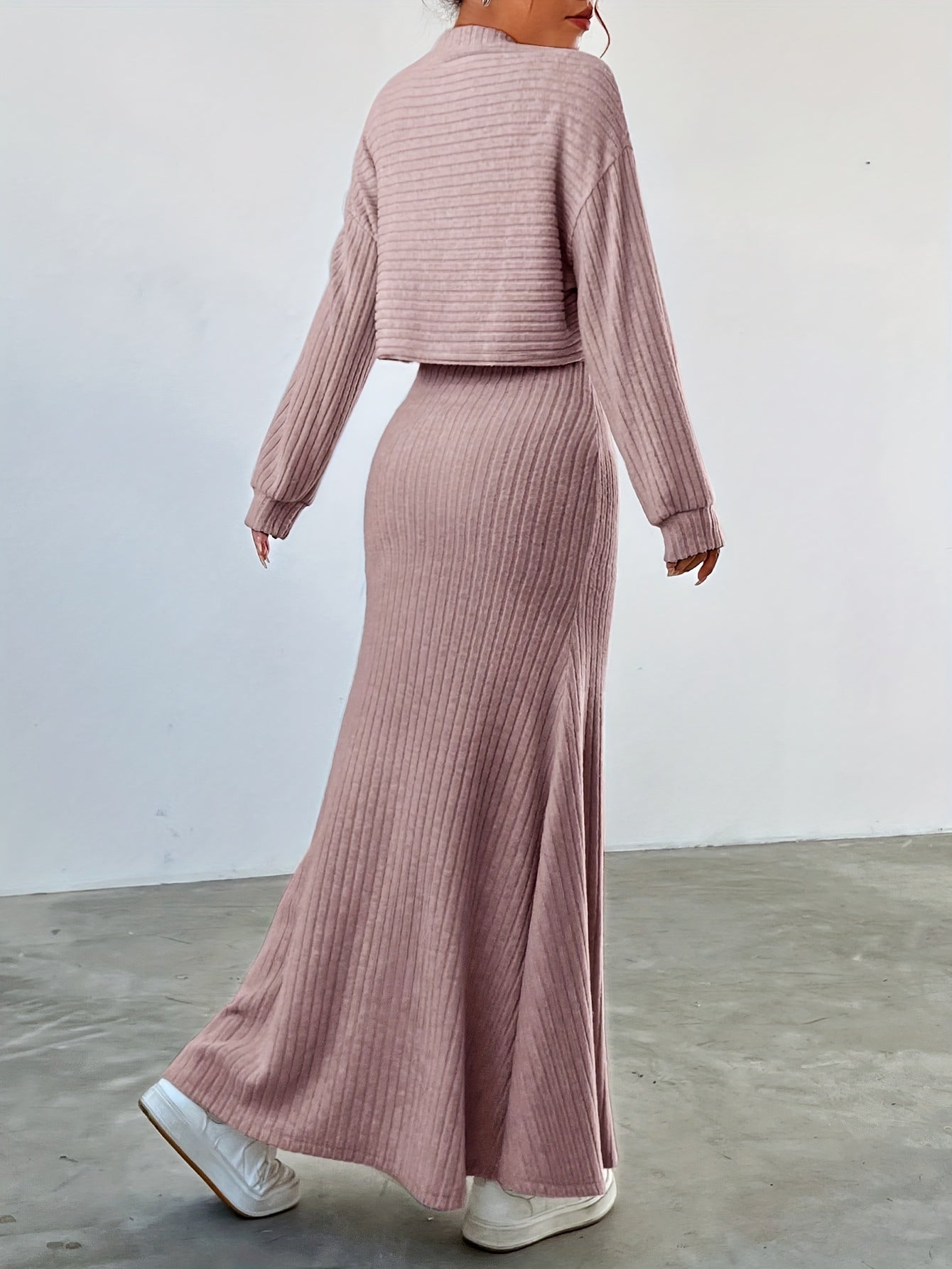 Elara™ | Ribbed Long Sleeve & Skirt Set