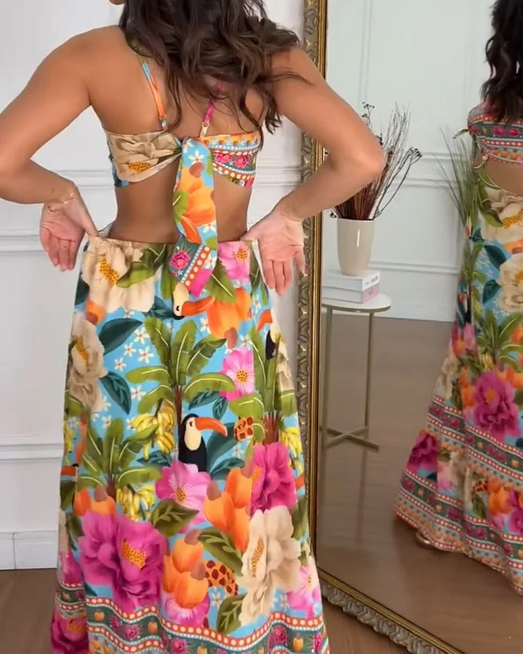 Charlotte | Women's Printed Backless Holiday Dress