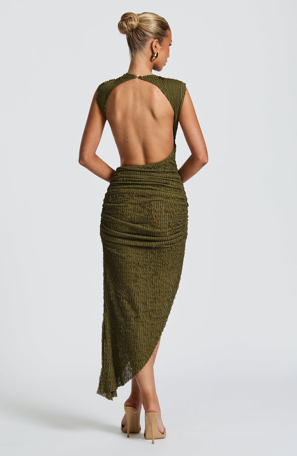 Zephyra – Textured Asymmetric Midi Dress