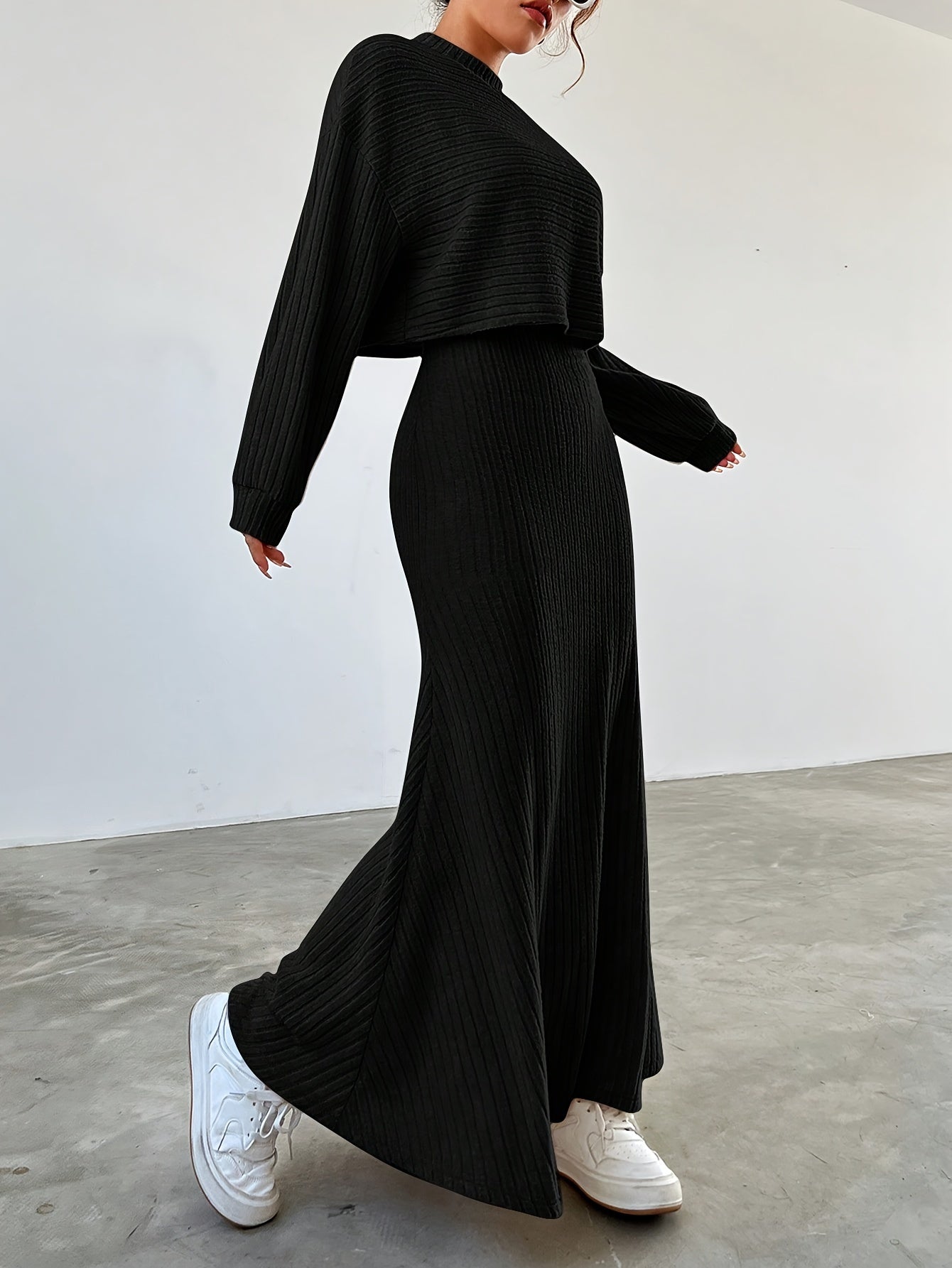 Elara™ | Ribbed Long Sleeve & Skirt Set