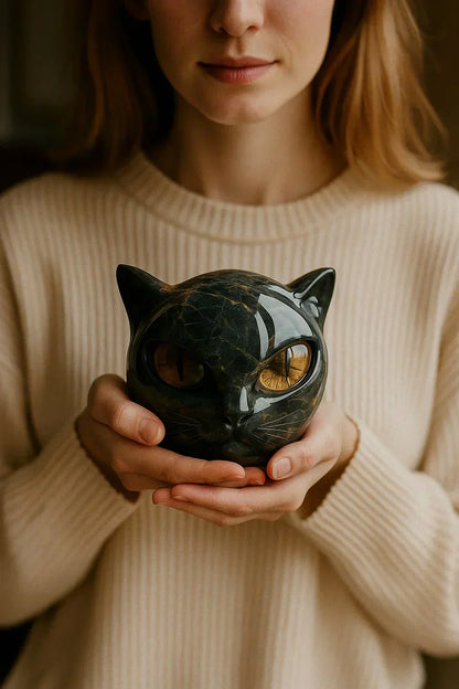 Noctavia – Mystical Black Cat Head Sculpture