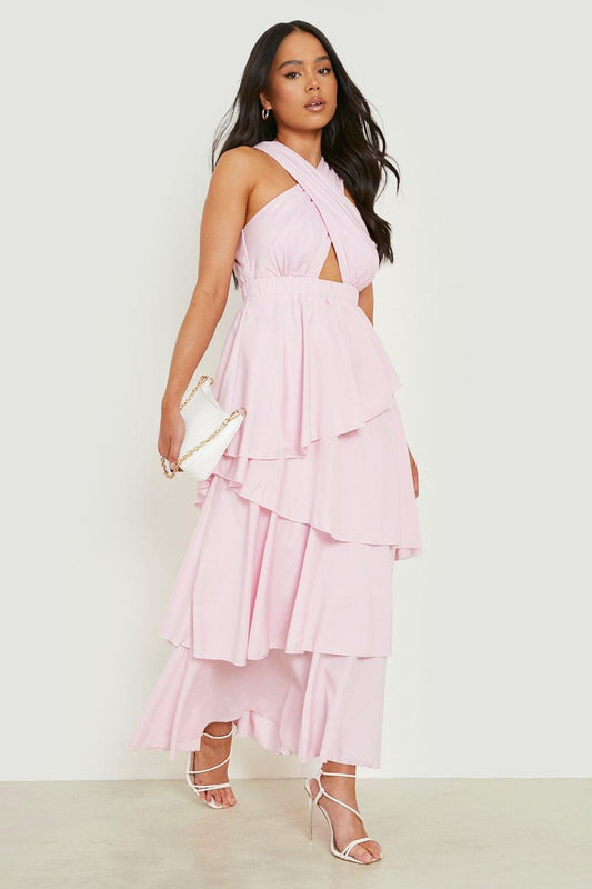 Lila Rose | Petite Halter Ruffle Tiered Maxi Dress