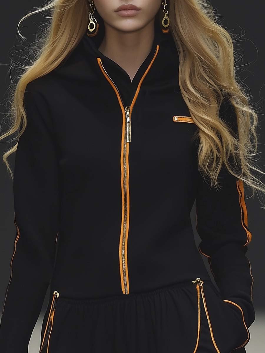Andrea | Zip-Up Skirt Dress in Black & Orange