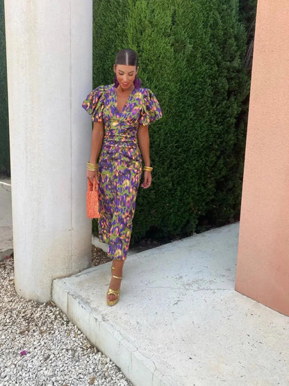 Eliza | Vibrant Pleated Midi Dress