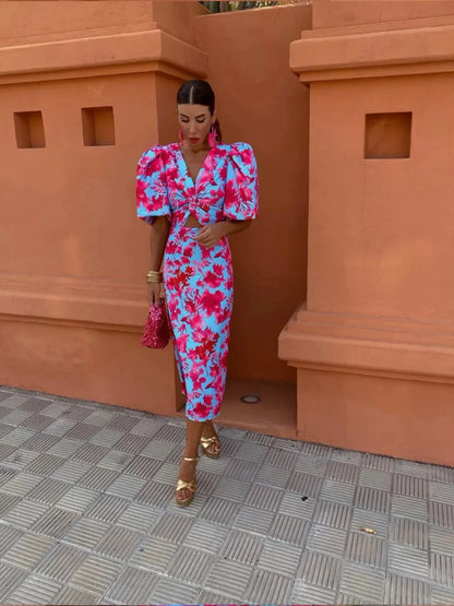 Eliza | Vibrant Pleated Midi Dress