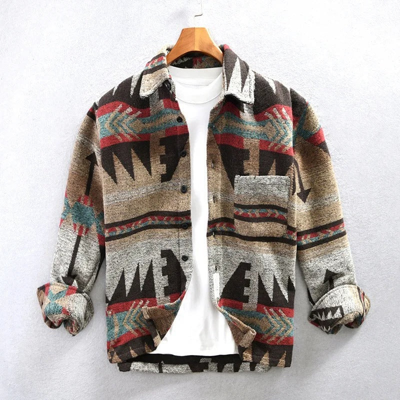 Alan - Wool Shirt with Print Pattern