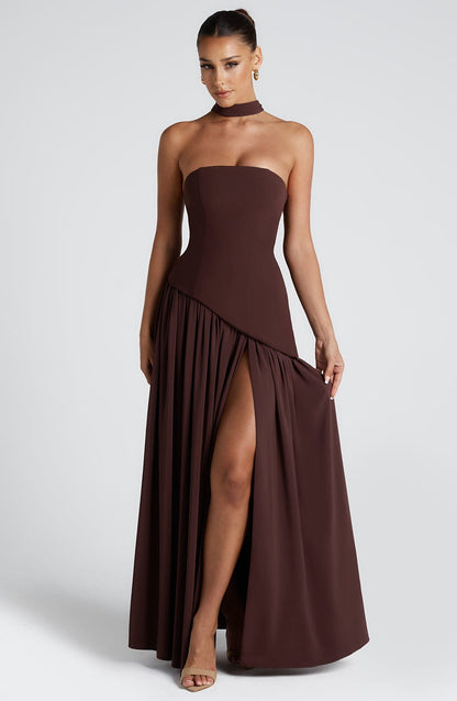 Viviana – Plum Brown Maxi Dress