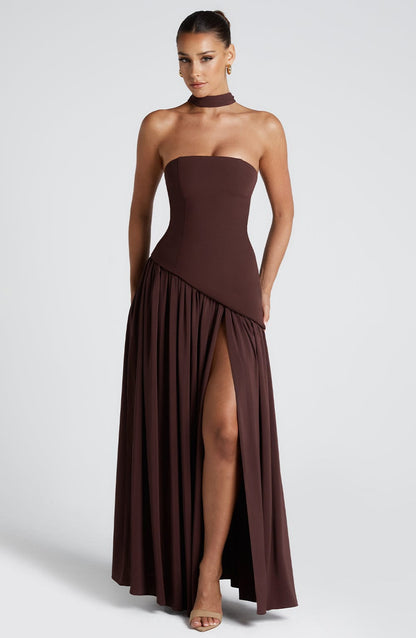 Viviana – Plum Brown Maxi Dress