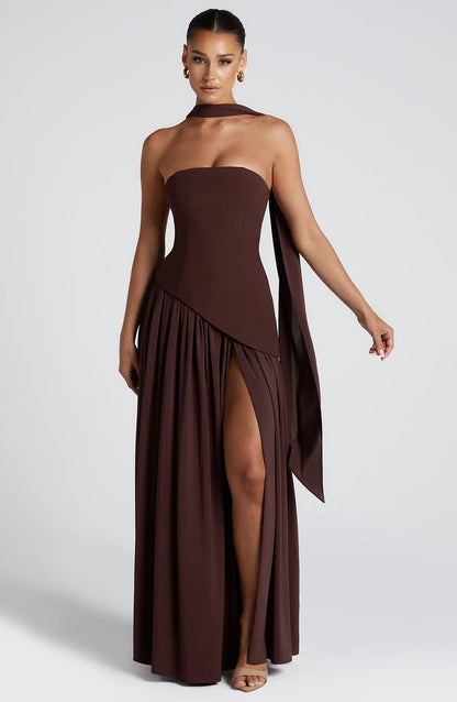 Viviana – Plum Brown Maxi Dress